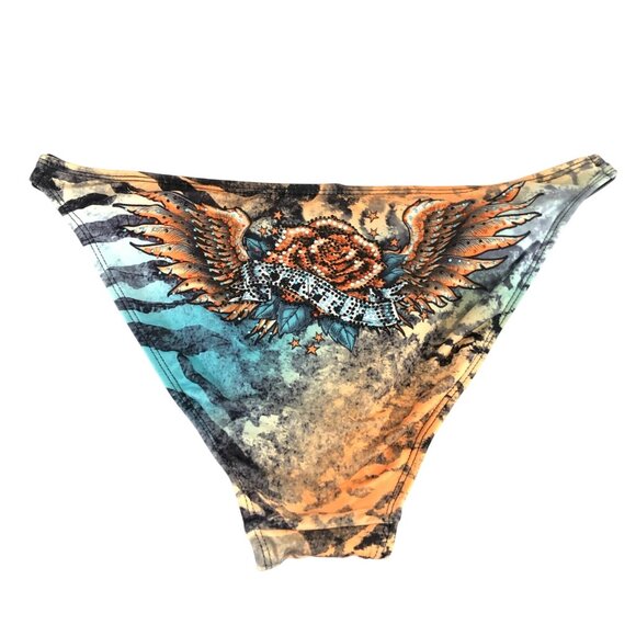 Sinful by Affliction Bikini Bottom Studded Heart Tiger Stripe Rhinestone Blue L - Picture 3 of 7